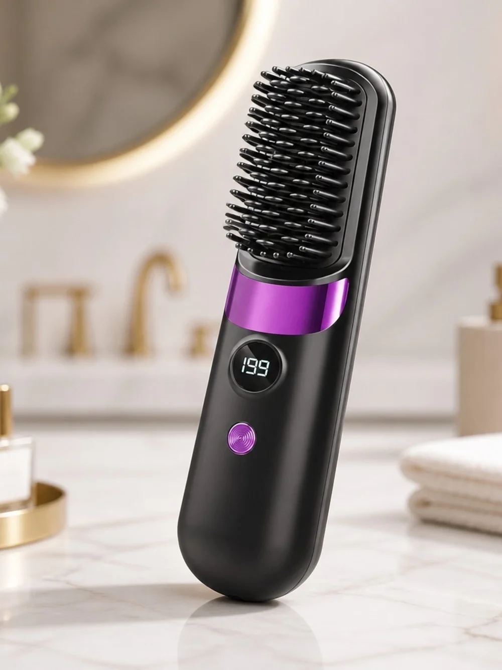 Portable Black & Purple Heated Hair Straightening Comb